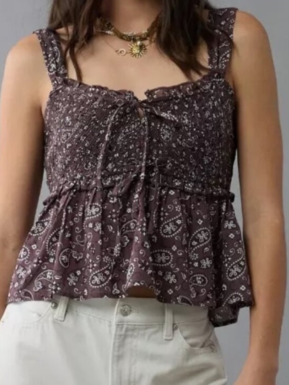 American Eagle Outfitters Brown Paisley Peplum Camisole